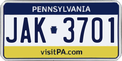 PA license plate JAK3701