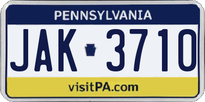 PA license plate JAK3710