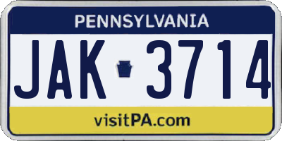 PA license plate JAK3714