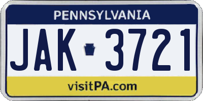 PA license plate JAK3721