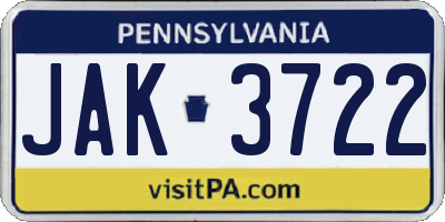 PA license plate JAK3722