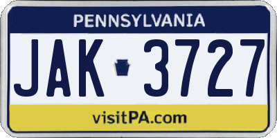 PA license plate JAK3727