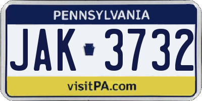 PA license plate JAK3732