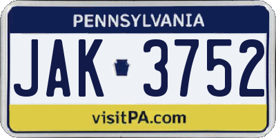 PA license plate JAK3752