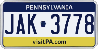 PA license plate JAK3778