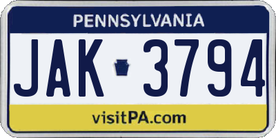 PA license plate JAK3794