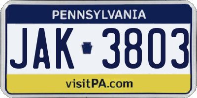PA license plate JAK3803