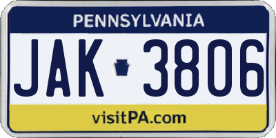 PA license plate JAK3806