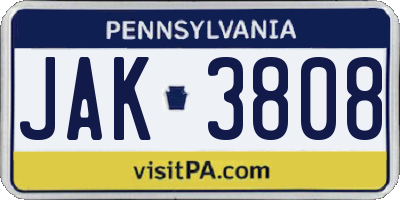 PA license plate JAK3808