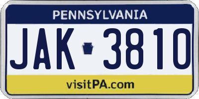 PA license plate JAK3810