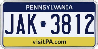 PA license plate JAK3812