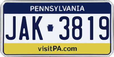 PA license plate JAK3819