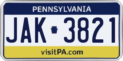 PA license plate JAK3821