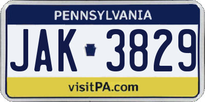 PA license plate JAK3829