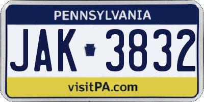 PA license plate JAK3832