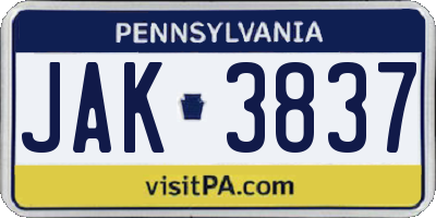 PA license plate JAK3837