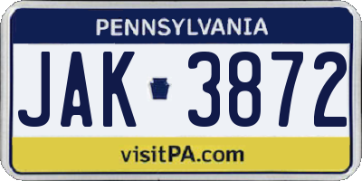 PA license plate JAK3872