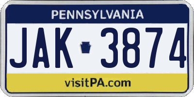 PA license plate JAK3874