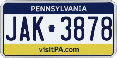 PA license plate JAK3878