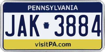 PA license plate JAK3884