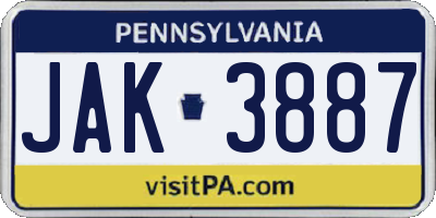 PA license plate JAK3887