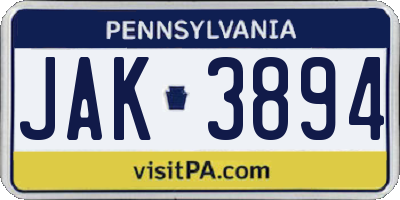 PA license plate JAK3894