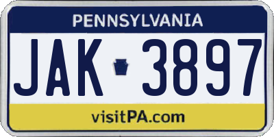 PA license plate JAK3897