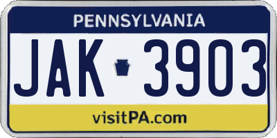 PA license plate JAK3903