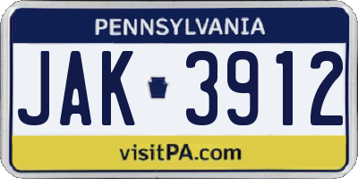 PA license plate JAK3912