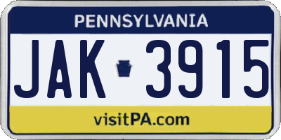 PA license plate JAK3915