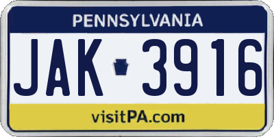 PA license plate JAK3916