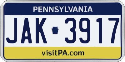 PA license plate JAK3917