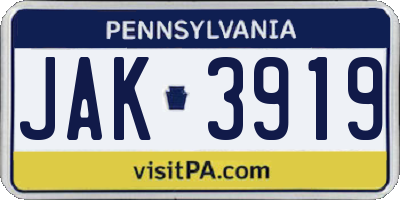 PA license plate JAK3919
