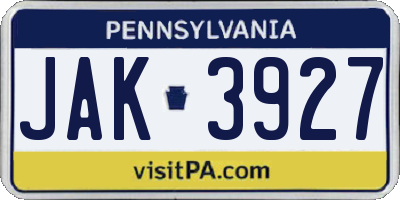PA license plate JAK3927