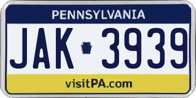 PA license plate JAK3939