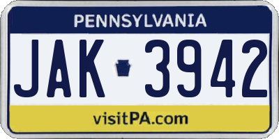 PA license plate JAK3942