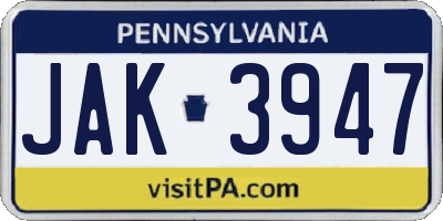 PA license plate JAK3947