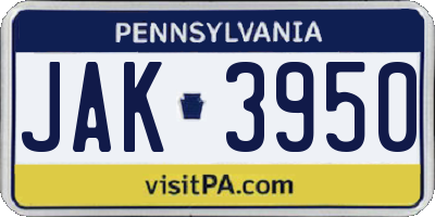 PA license plate JAK3950