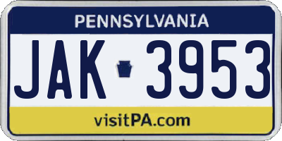 PA license plate JAK3953