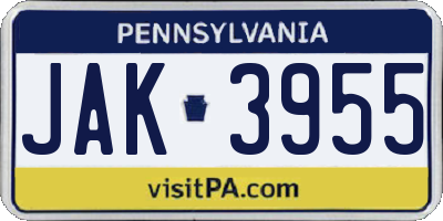 PA license plate JAK3955