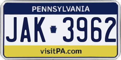 PA license plate JAK3962