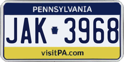 PA license plate JAK3968