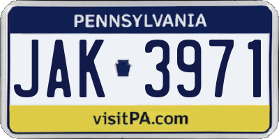 PA license plate JAK3971