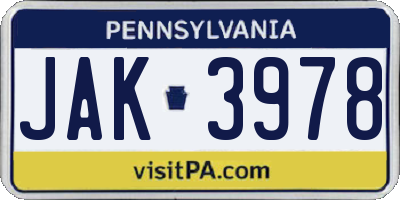 PA license plate JAK3978