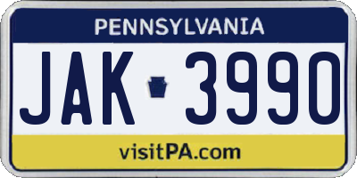 PA license plate JAK3990