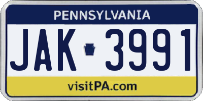 PA license plate JAK3991