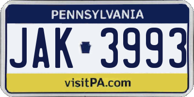 PA license plate JAK3993