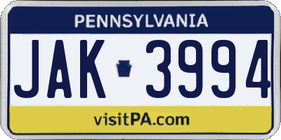 PA license plate JAK3994