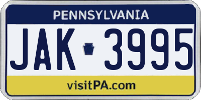 PA license plate JAK3995