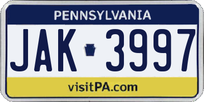 PA license plate JAK3997